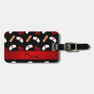 Personalized name black nurse pattern luggage tag