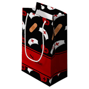 Personalized name black nurse pattern small gift bag