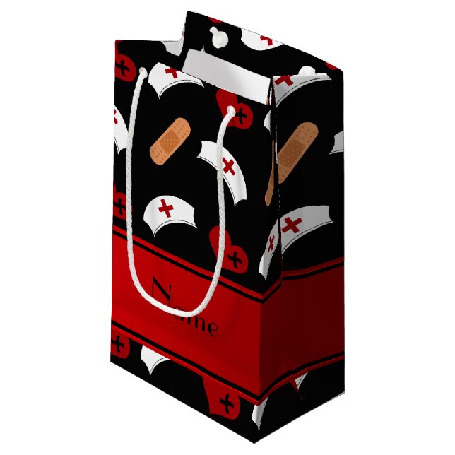 Personalized name black nurse pattern small gift bag (Front Angled)