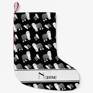 Personalized name black Old English Sheepdog dogs Small Christmas Stocking
