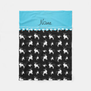 Personalized name black Papillon dogs Fleece Blanket