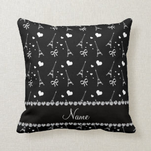 Personalized name black paris eiffel tower throw pillow