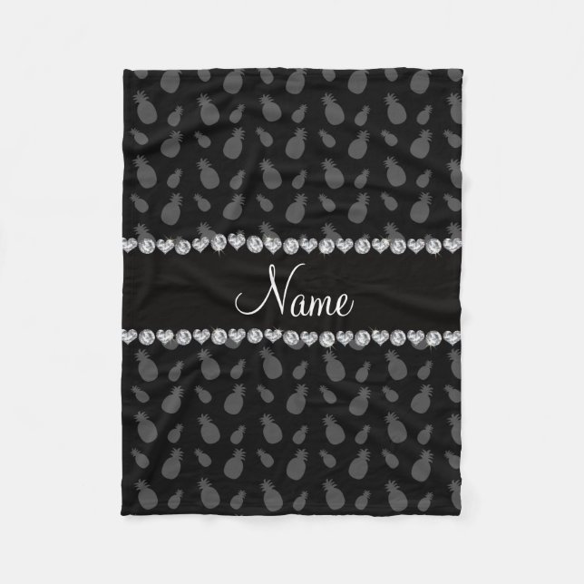 Personalized name black pineapple pattern fleece blanket (Front)