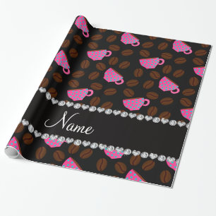 Personalized name black pink coffee cups beans wrapping paper