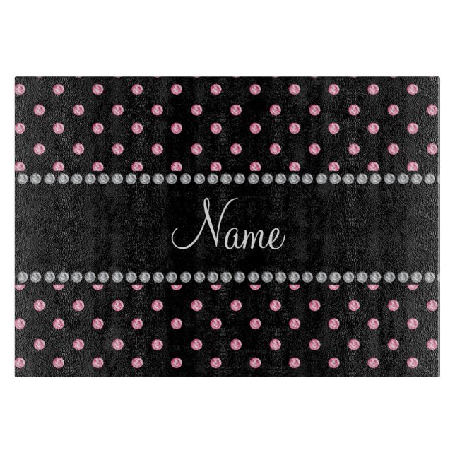 Personalized name Black pink diamonds Cutting Board (Front)