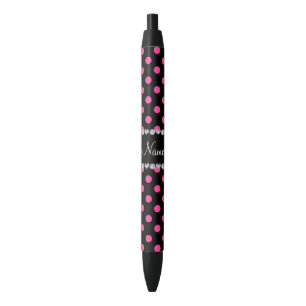 Personalized name black pink polka dots ink pen