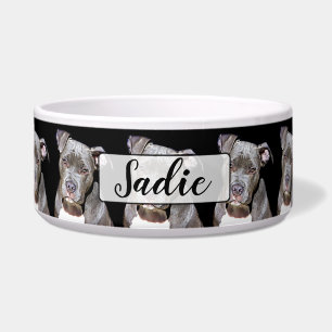 Personalized Name Black Pit bull Dog Bowl