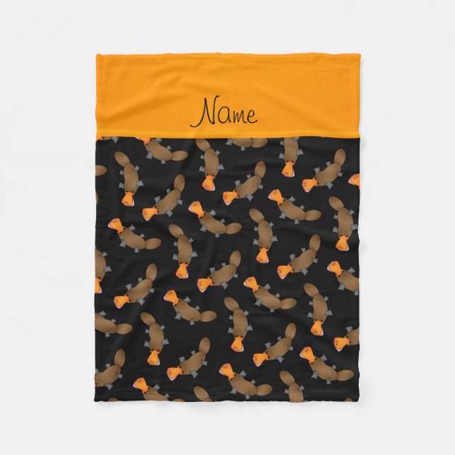 Personalized name black platypus pattern fleece blanket (Front)