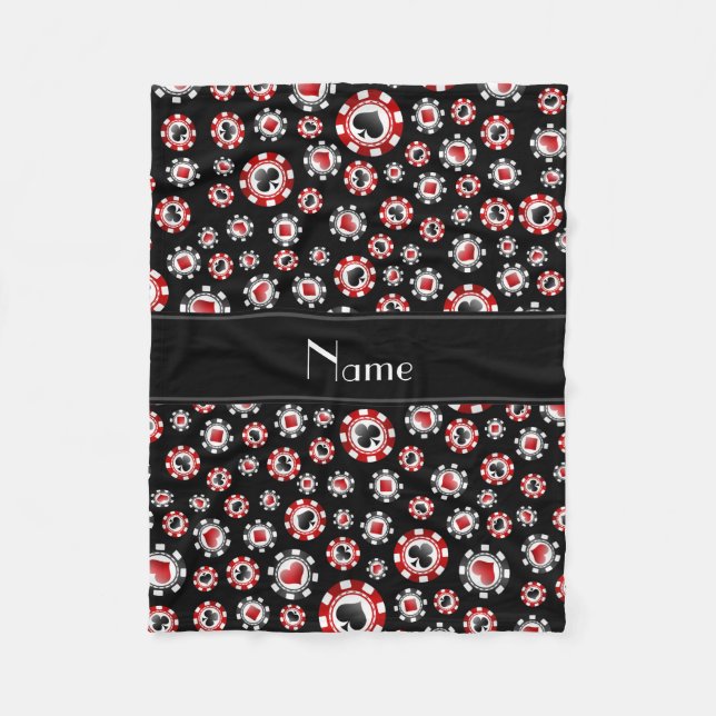 Personalized name black poker chips fleece blanket (Front)