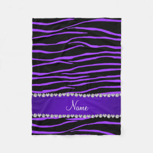 Personalized name black purple zebra stripes fleece blanket