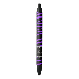 Personalized name black purple zebra stripes ink pen