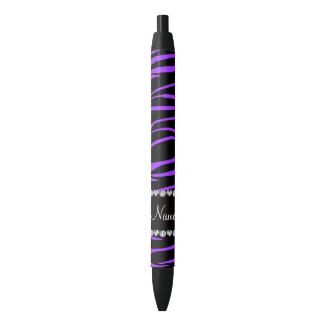 Personalized name black purple zebra stripes ink pen (Front Vertical)
