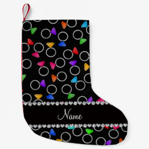 Personalized name black rainbow diamond rings small christmas stocking