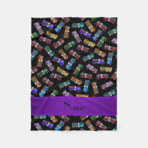 Personalized name black rainbow fire trucks fleece blanket