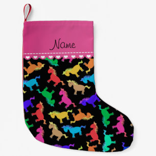 Personalized name black rainbow horses small christmas stocking