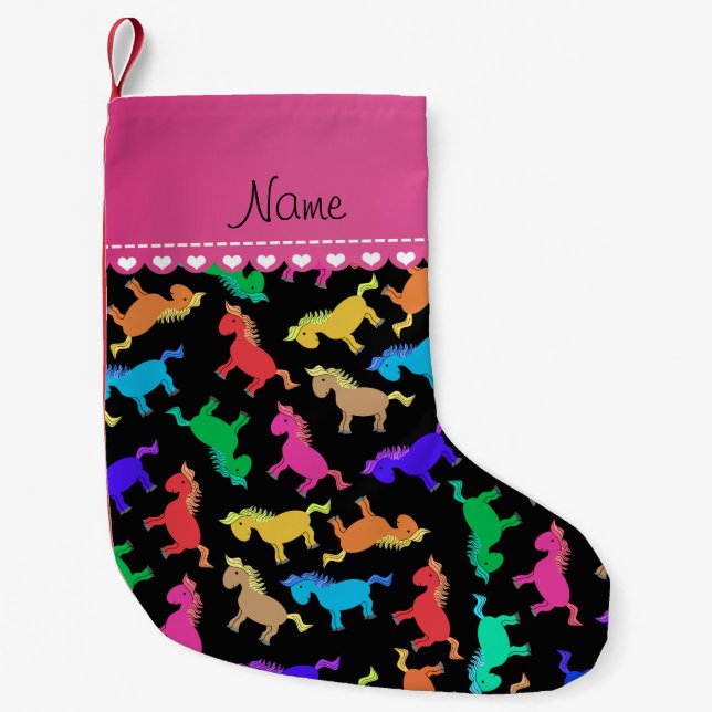 Personalized name black rainbow horses small christmas stocking (Front)