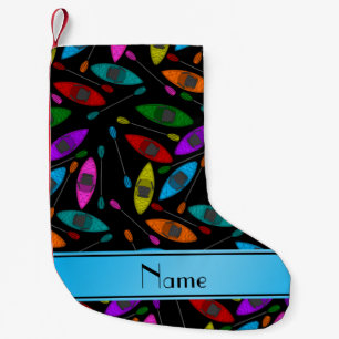 Personalized name black rainbow kayaks small christmas stocking