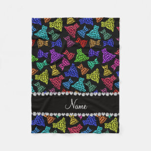 Personalized name black rainbow leopard dresses fleece blanket