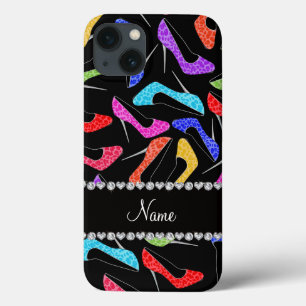 Personalized name black rainbow leopard high heels iPhone 13 case