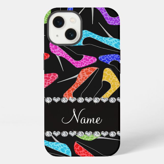 Personalized name black rainbow leopard high heels iPhone case (Back)
