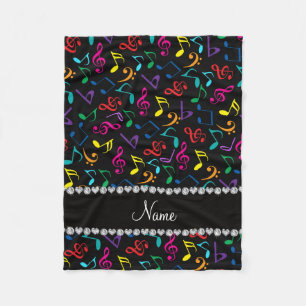 Personalized name black rainbow music notes fleece blanket