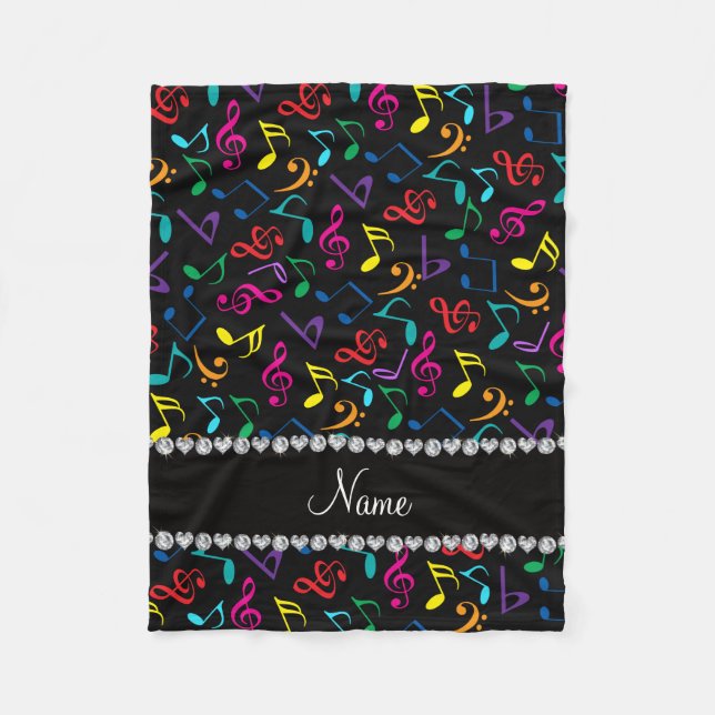 Personalized name black rainbow music notes fleece blanket (Front)