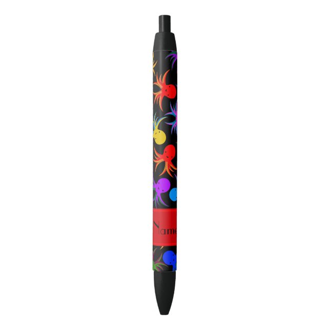 Personalized name black rainbow octopus black ink pen (Front Vertical)