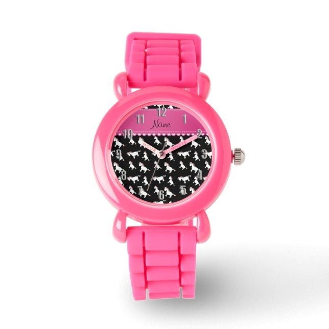 Personalized name black rainbow unicorns watch (Front)