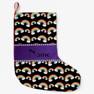 Personalized name black rainbows pattern small christmas stocking