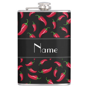 Personalized name black red chili pepper hip flask