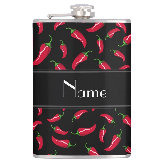 Personalized name black red chili pepper hip flask (Front)