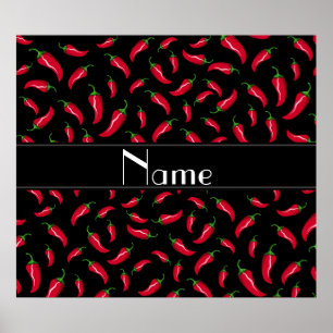Personalized name black red chili pepper poster