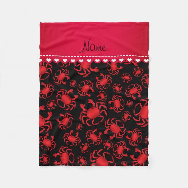 Personalized name black red crab pattern fleece blanket (Front)