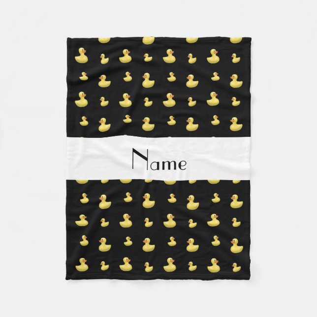 Personalized name black rubber duck pattern fleece blanket (Front)