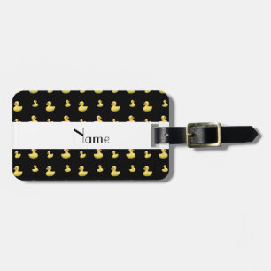 Personalized name black rubber duck pattern luggage tag