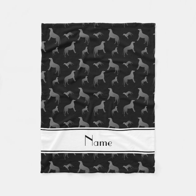 Personalized name black Scottish Deerhound dogs Fleece Blanket (Front)