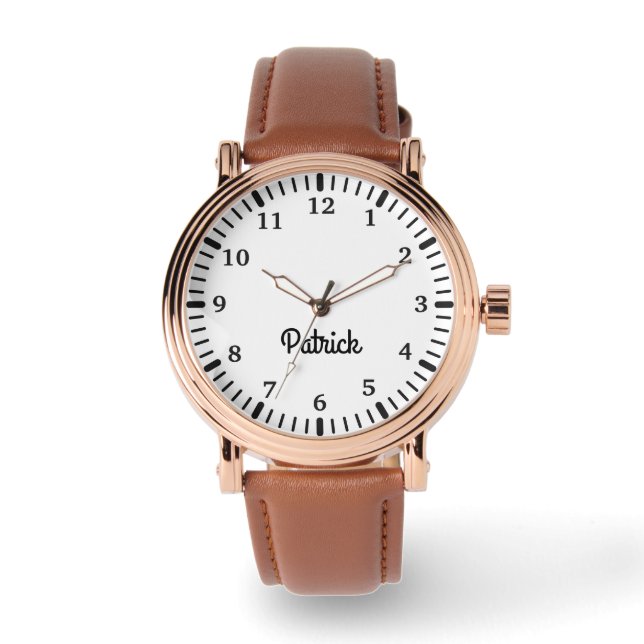 Personalized Name Black script Elegant Chic Modern Watch (Front)