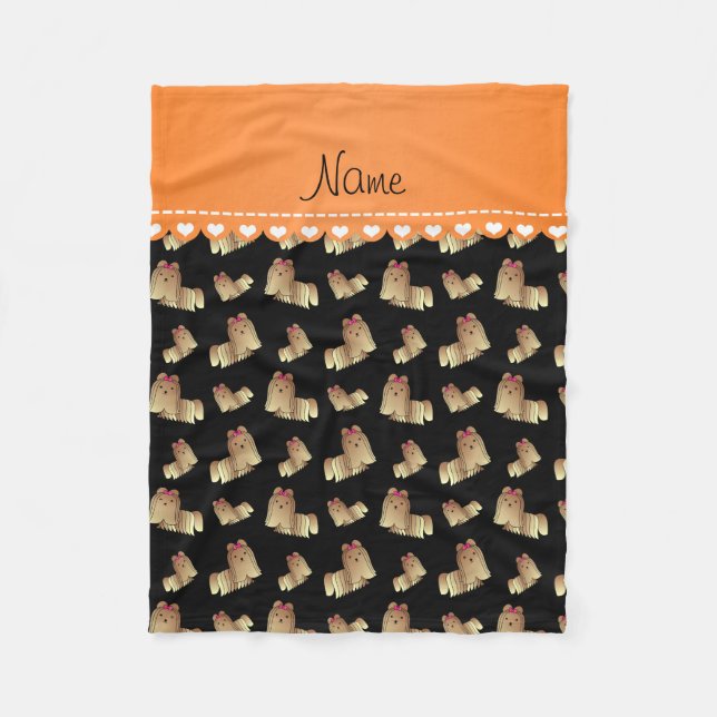 Personalized name black shih tzu dogs fleece blanket (Front)