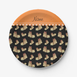 Personalized name black shih tzu dogs paper plate
