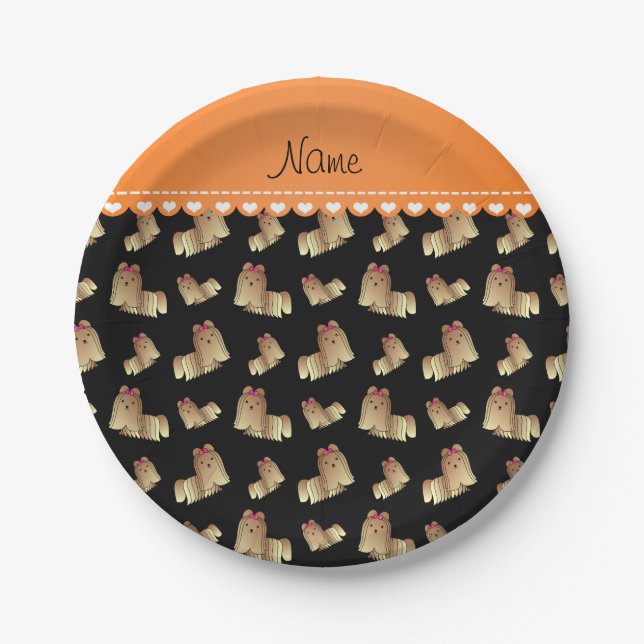Personalized name black shih tzu dogs paper plate (Front)