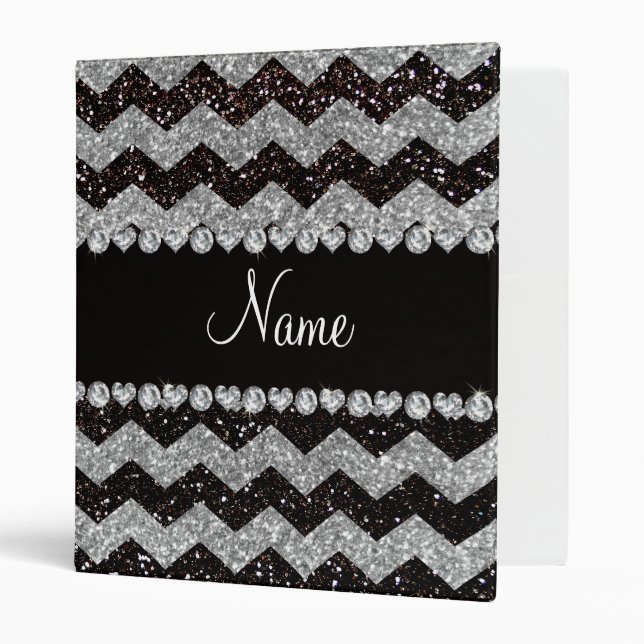 Personalized name black silver glitter chevrons binder (Front/Inside)