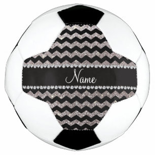 Personalized name black silver glitter chevrons soccer ball