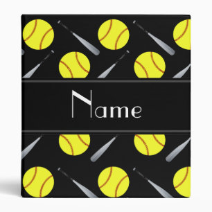 Personalized name black softball pattern binder