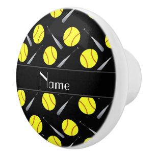 Personalized name black softball pattern ceramic knob