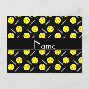 Personalized name black softball pattern postcard