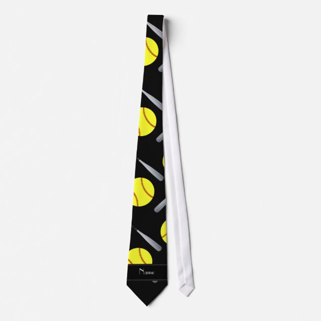 Personalized name black softball pattern tie (Front)