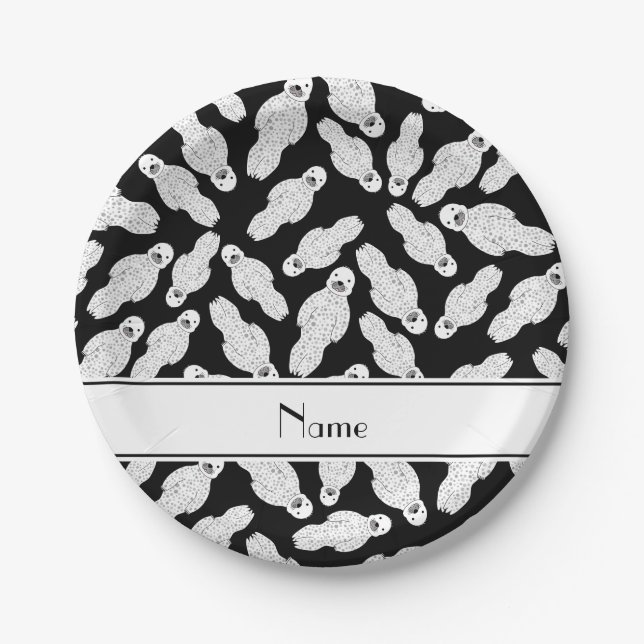 Personalized name black spotted seal paper plate (Front)