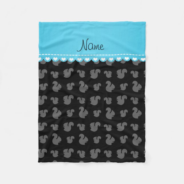 Personalized name black squirrel pattern fleece blanket (Front)