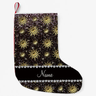Personalized name black suns small christmas stocking
