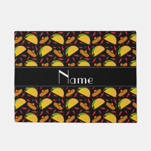 Personalized name black tacos sombreros chilis doormat